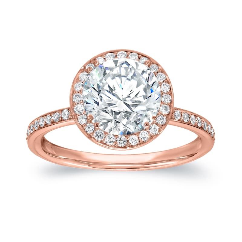 Auriya Round 2ct Moissanite and 2/5cttw Halo Diamond Engagement Ring 14K Gold