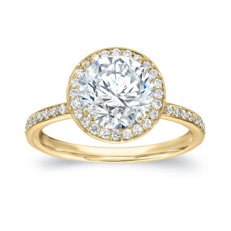 Auriya Round 2ct Moissanite and 2/5cttw Halo Diamond Engagement Ring 14K Gold