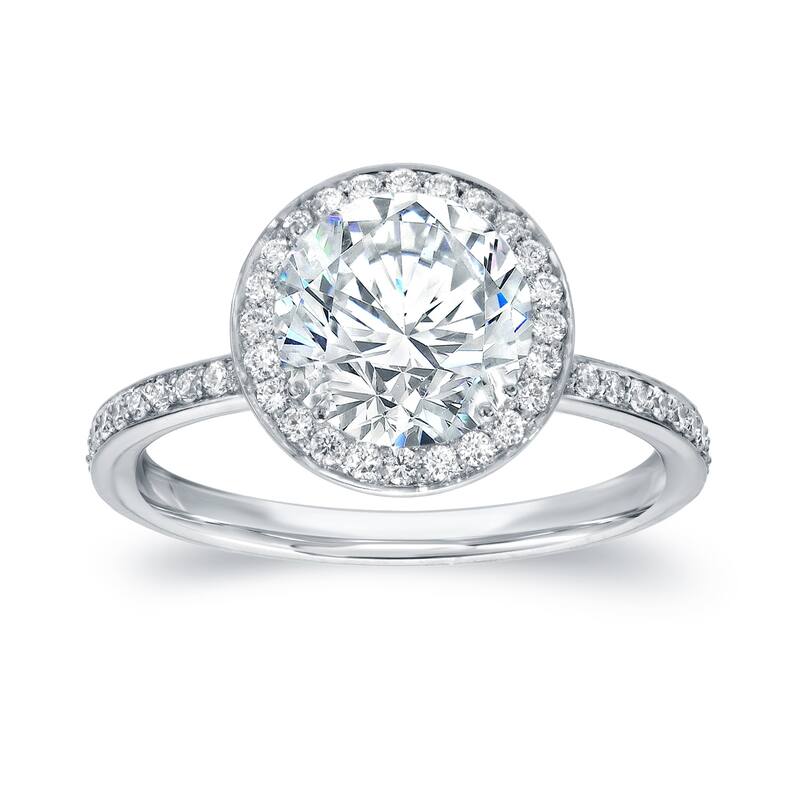 Auriya Round 2ct Moissanite and 2/5cttw Halo Diamond Engagement Ring 14K Gold