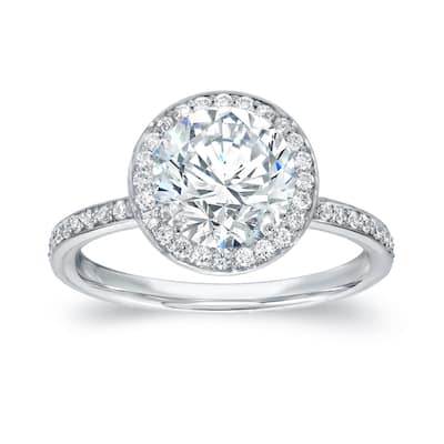 Auriya Round 2ct Moissanite and 2/5cttw Halo Diamond Engagement Ring 14K Gold