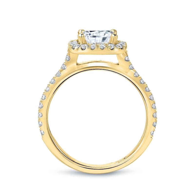 Auriya 14k Gold Round 1ct Moissanite and 2/5cttw Halo Diamond Engagement Ring