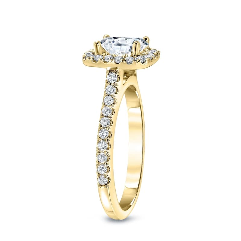 Auriya 14k Gold Round 1ct Moissanite and 2/5cttw Halo Diamond Engagement Ring