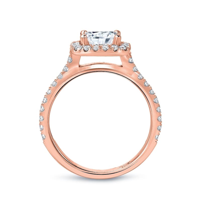 Auriya 14k Gold Round 1ct Moissanite and 2/5cttw Halo Diamond Engagement Ring