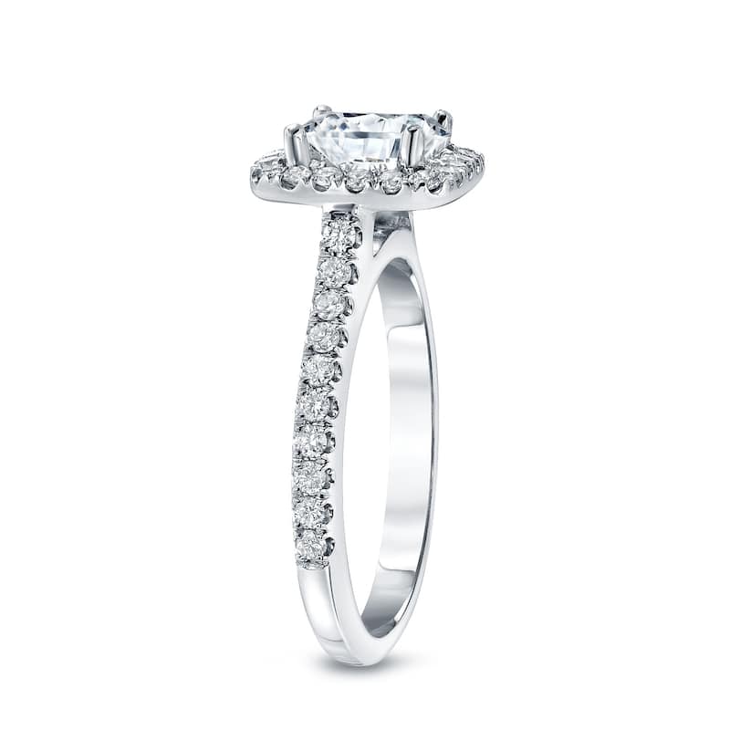 Auriya 14k Gold Round 1ct Moissanite and 2/5cttw Halo Diamond Engagement Ring