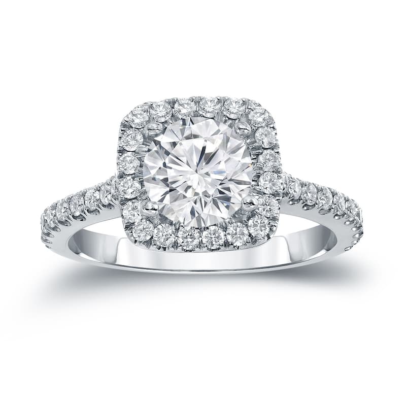 Auriya 14k Gold Round 1ct Moissanite and 2/5cttw Halo Diamond Engagement Ring