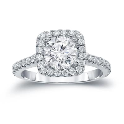 Auriya 14k Gold Round 1ct Moissanite and 2/5cttw Halo Diamond Engagement Ring