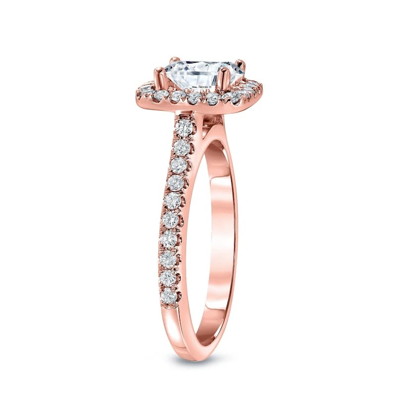 Auriya 14k Gold Round 1ct Moissanite and 2/5cttw Halo Diamond Engagement Ring