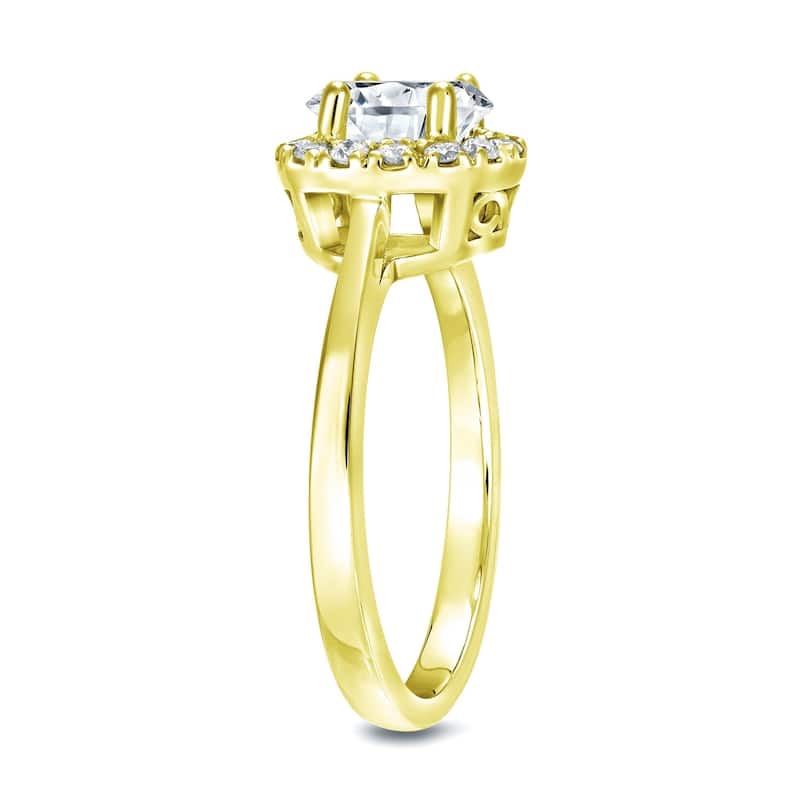 Auriya Round 3/4ct Moissanite and 1/5ctw Halo Diamond Engagement Ring 14K Gold