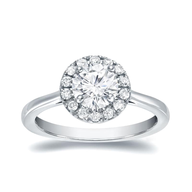 Auriya Round 3/4ct Moissanite and 1/5ctw Halo Diamond Engagement Ring 14K Gold