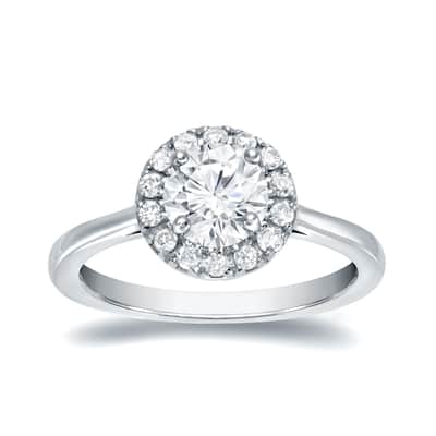 Auriya Round 3/4ct Moissanite and 1/5ctw Halo Diamond Engagement Ring 14K Gold