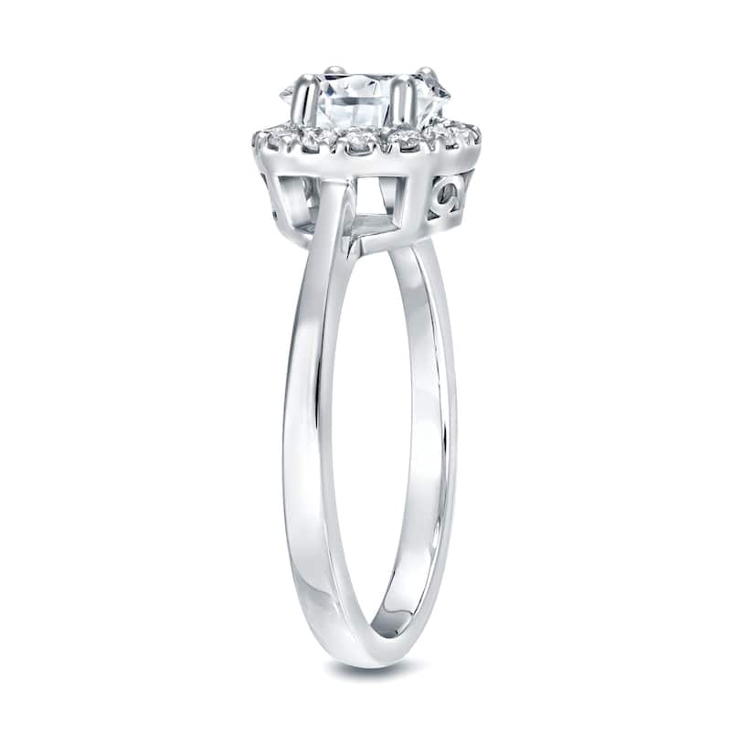 Auriya Round 3/4ct Moissanite and 1/5ctw Halo Diamond Engagement Ring 14K Gold