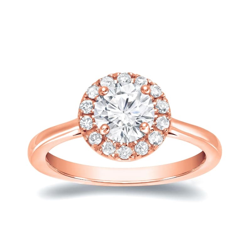 Auriya Round 3/4ct Moissanite and 1/5ctw Halo Diamond Engagement Ring 14K Gold