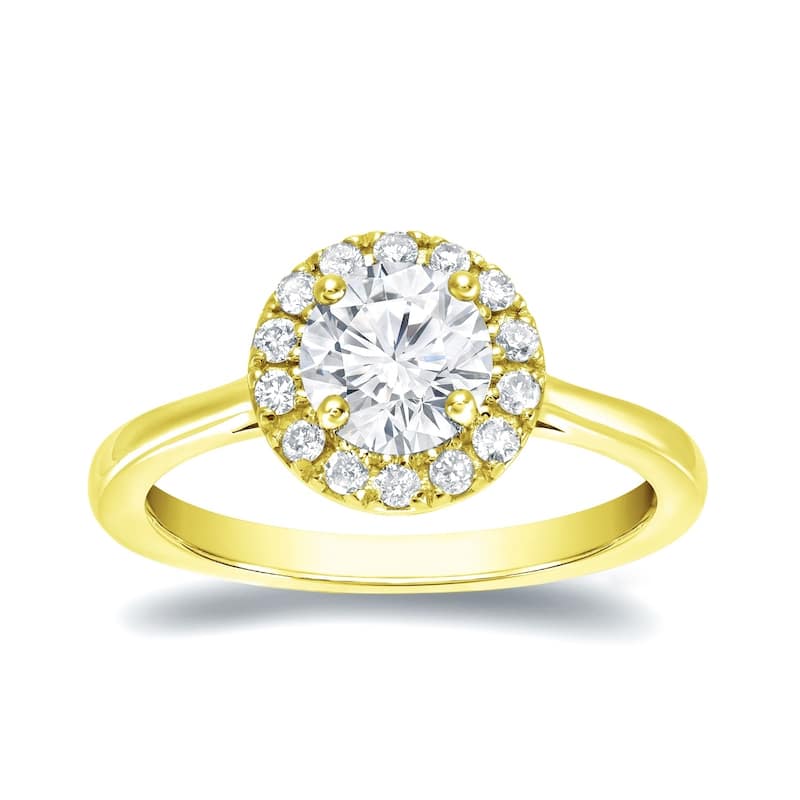Auriya Round 3/4ct Moissanite and 1/5ctw Halo Diamond Engagement Ring 14K Gold