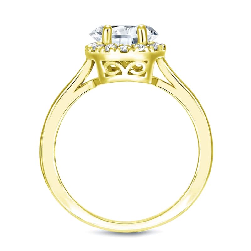 Auriya Round 3/4ct Moissanite and 1/5ctw Halo Diamond Engagement Ring 14K Gold