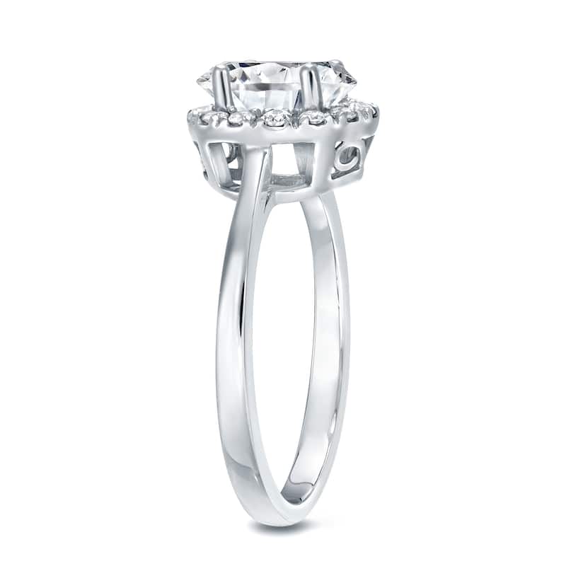Auriya Round 1ct Moissanite and 1/3ctw Halo Diamond Engagement Ring 14K Gold