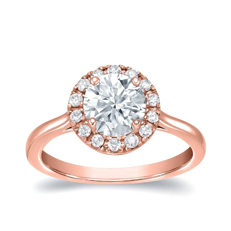 Auriya Round 1ct Moissanite and 1/3ctw Halo Diamond Engagement Ring 14K Gold