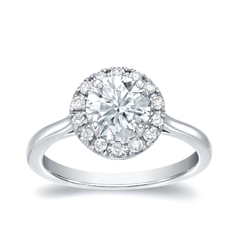 Auriya Round 1ct Moissanite and 1/3ctw Halo Diamond Engagement Ring 14K Gold