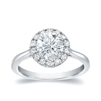 Auriya Round 1ct Moissanite and 1/3ctw Halo Diamond Engagement Ring 14K Gold