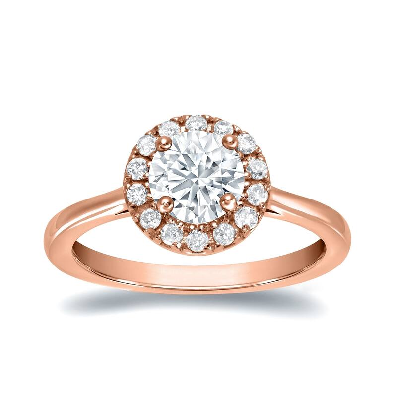 Auriya Round 1/2ct Moissanite and 1/5ctw Halo Diamond Engagement Ring 14K Gold