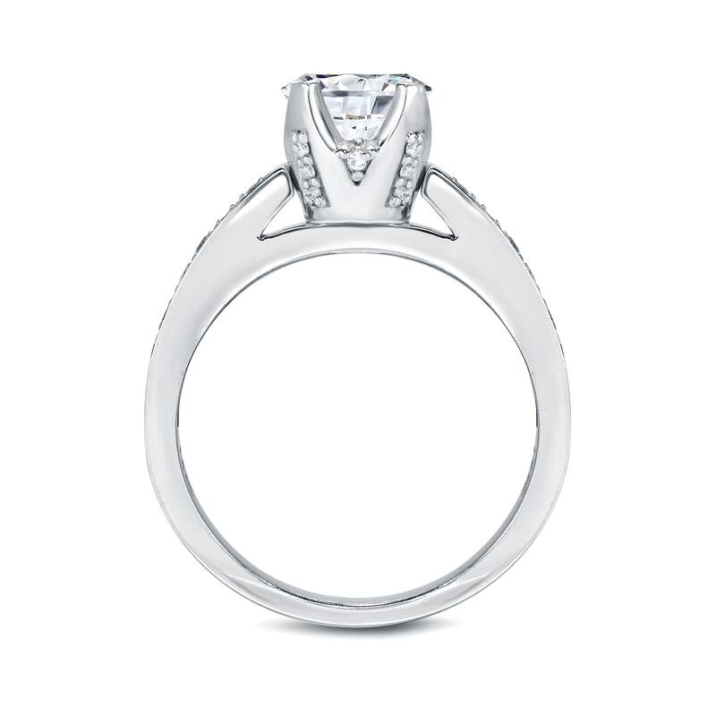 Auriya Unique 1 carat Round Moissanite and 1/3cttw Diamond Engagement Ring 14K Gold