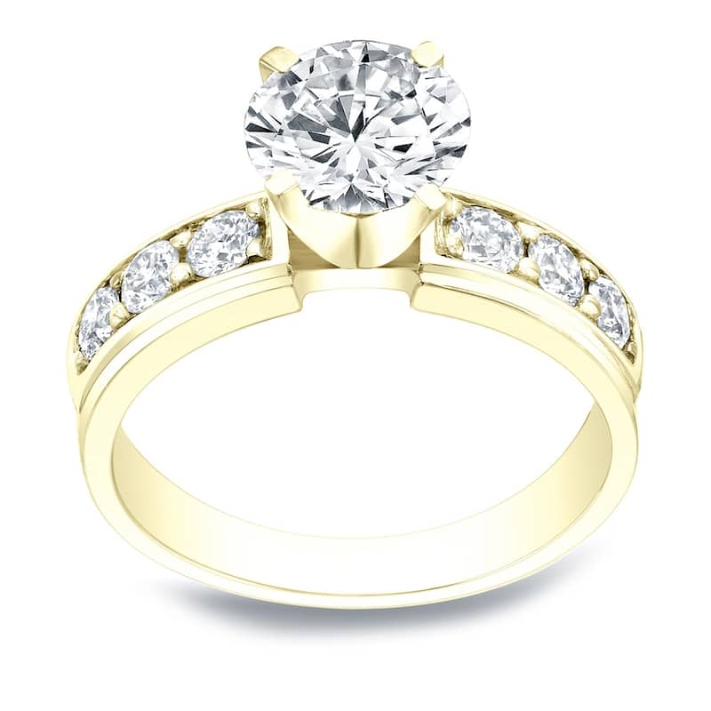 Auriya 14k Gold 3 carat Round Moissanite and 1/2ctw Diamond Engagement Ring