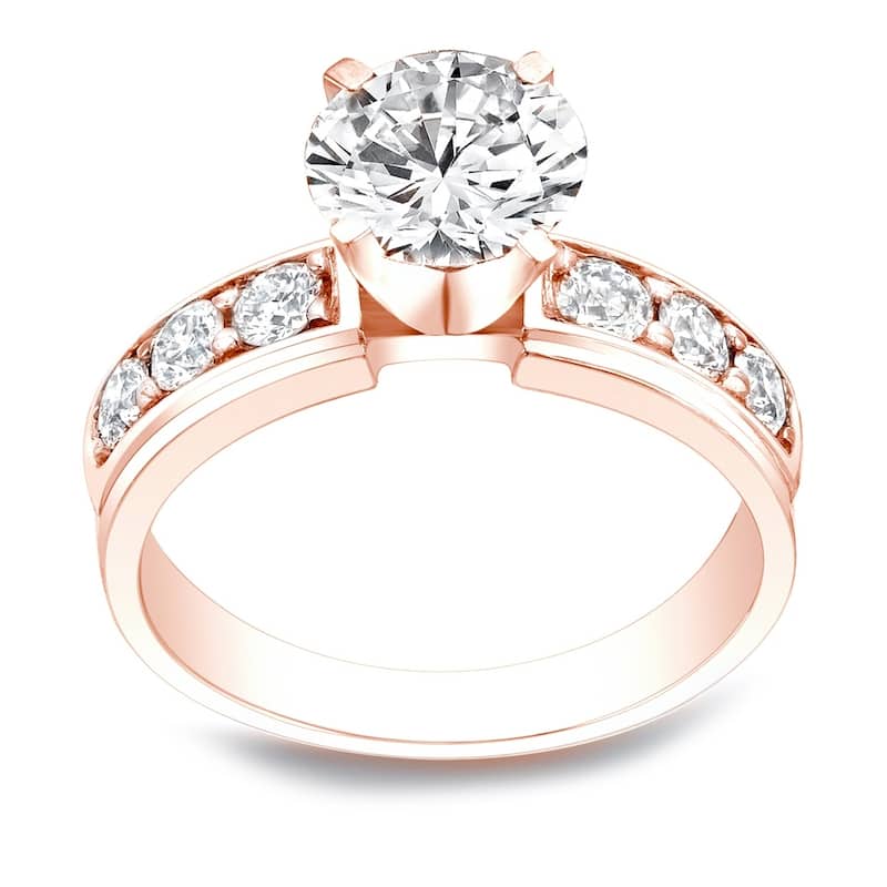 Auriya 14k Gold 3 carat Round Moissanite and 1/2ctw Diamond Engagement Ring