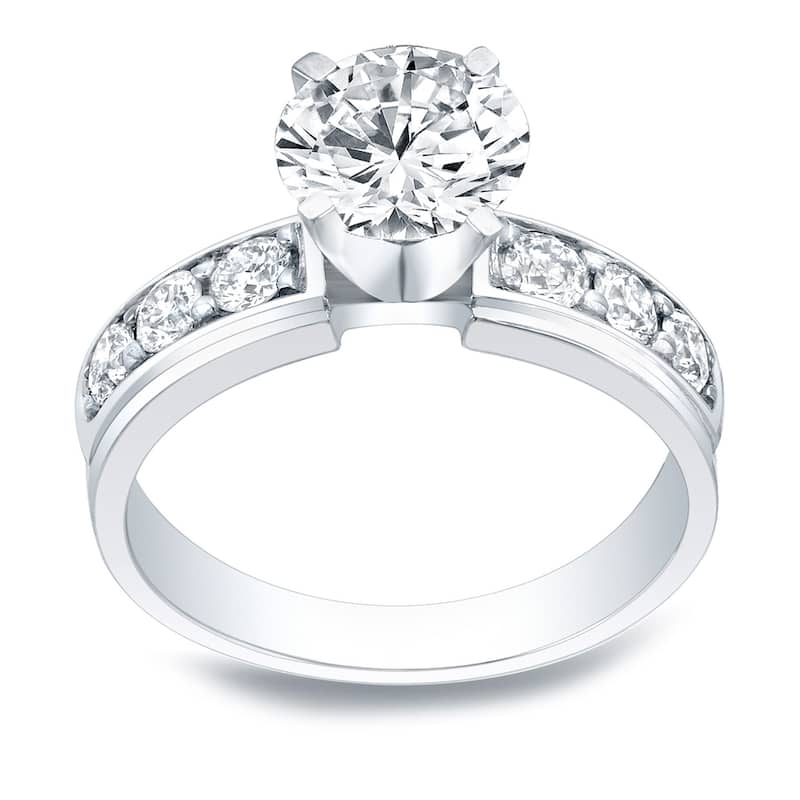Auriya 14k Gold 3 carat Round Moissanite and 1/2ctw Diamond Engagement Ring