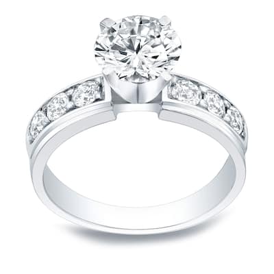 Auriya 14k Gold 3 carat Round Moissanite and 1/2ctw Diamond Engagement Ring