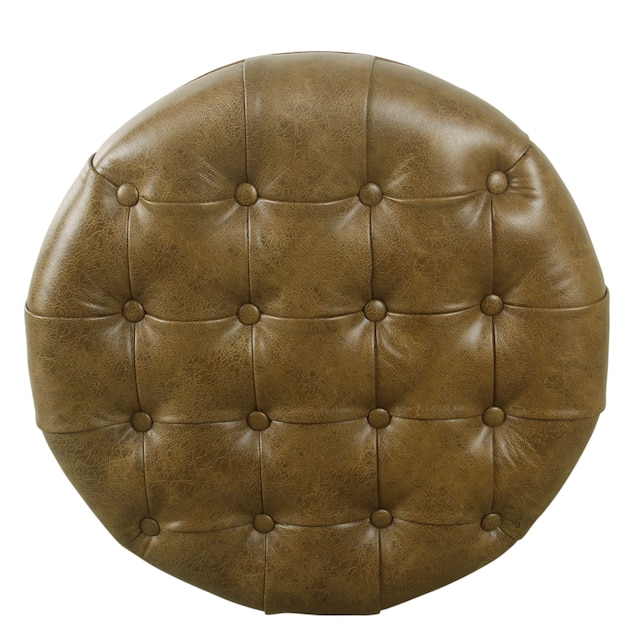 Copper Grove Lamentin Tufted Faux Leather Round Storage Ottoman