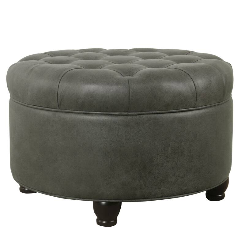 Copper Grove Lamentin Tufted Faux Leather Round Storage Ottoman