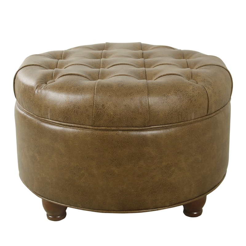 Copper Grove Lamentin Tufted Faux Leather Round Storage Ottoman - Brown