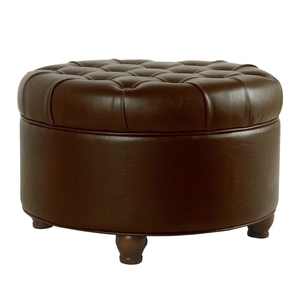 round leather ottoman brown