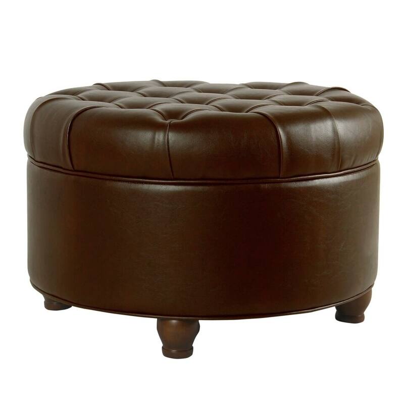 Copper Grove Lamentin Tufted Faux Leather Round Storage Ottoman