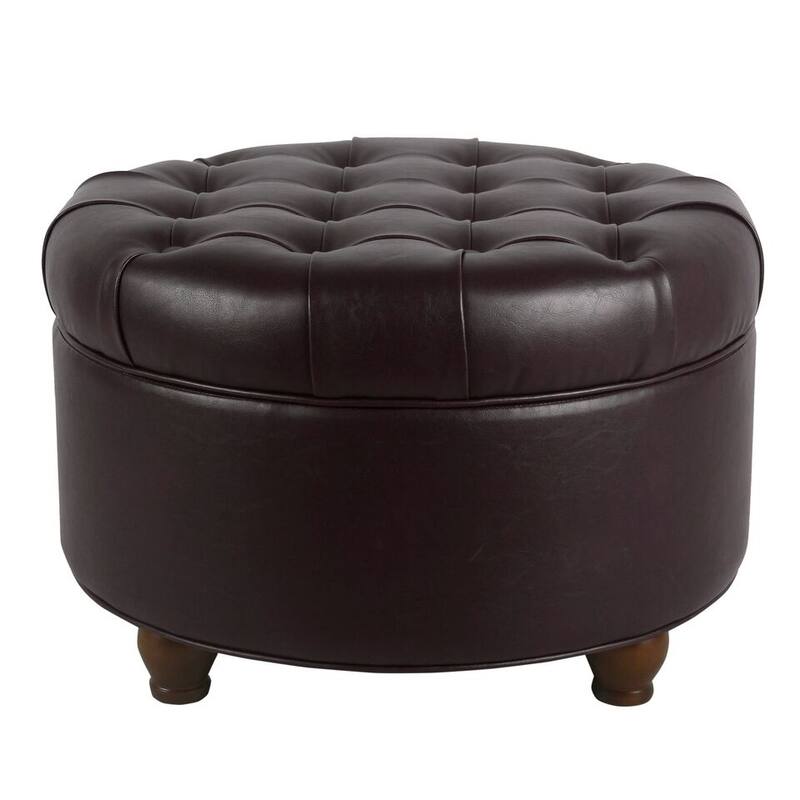 Copper Grove Lamentin Tufted Faux Leather Round Storage Ottoman - Espresso
