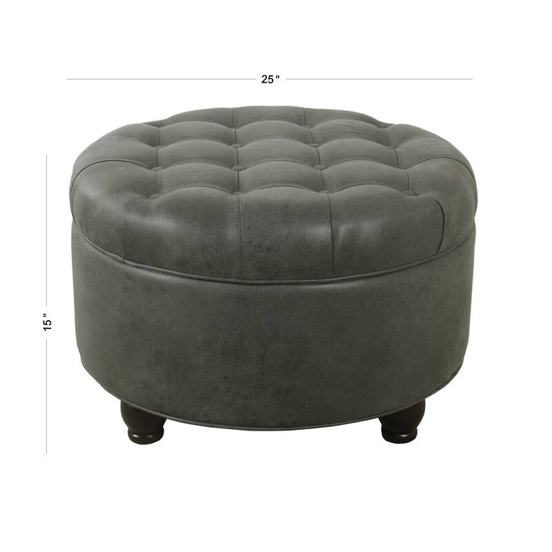 Copper Grove Lamentin Tufted Faux Leather Round Storage Ottoman