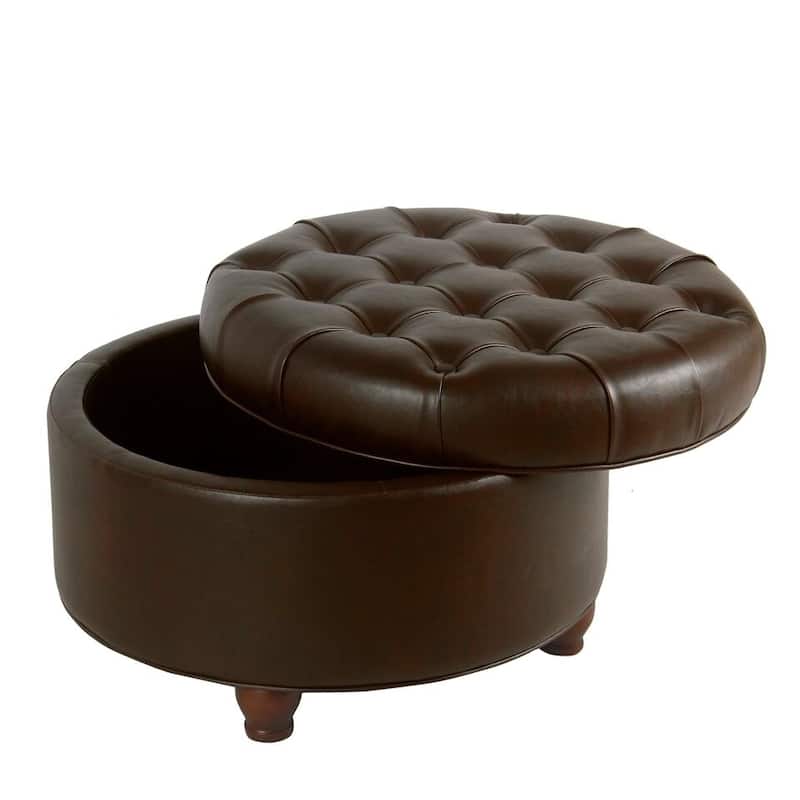 Copper Grove Lamentin Tufted Faux Leather Round Storage Ottoman