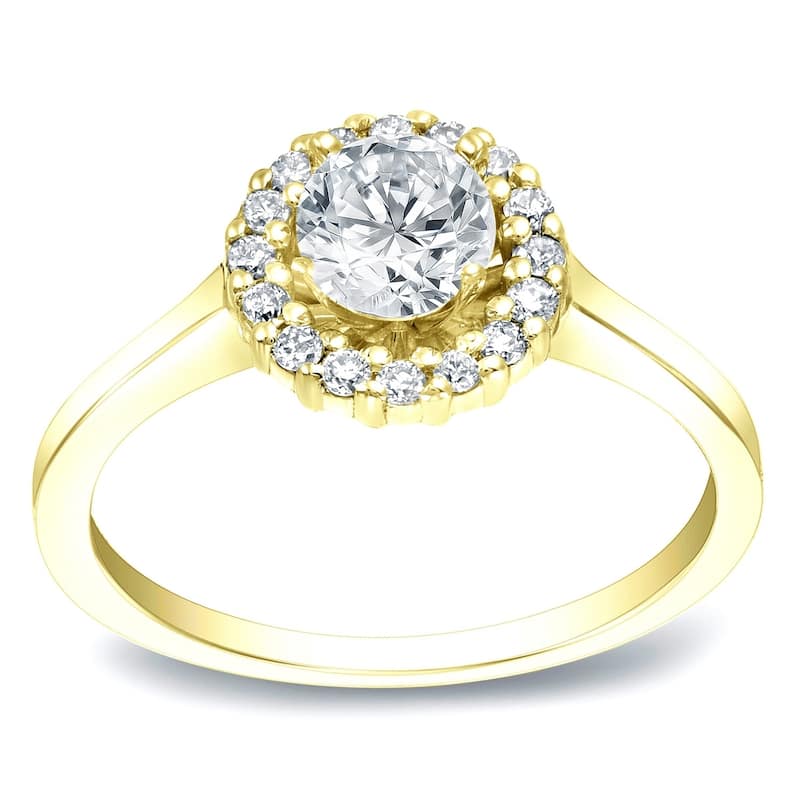 Auriya 14k Gold 3/4ct Moissanite Halo Diamond Engagement Ring 1/6ctw