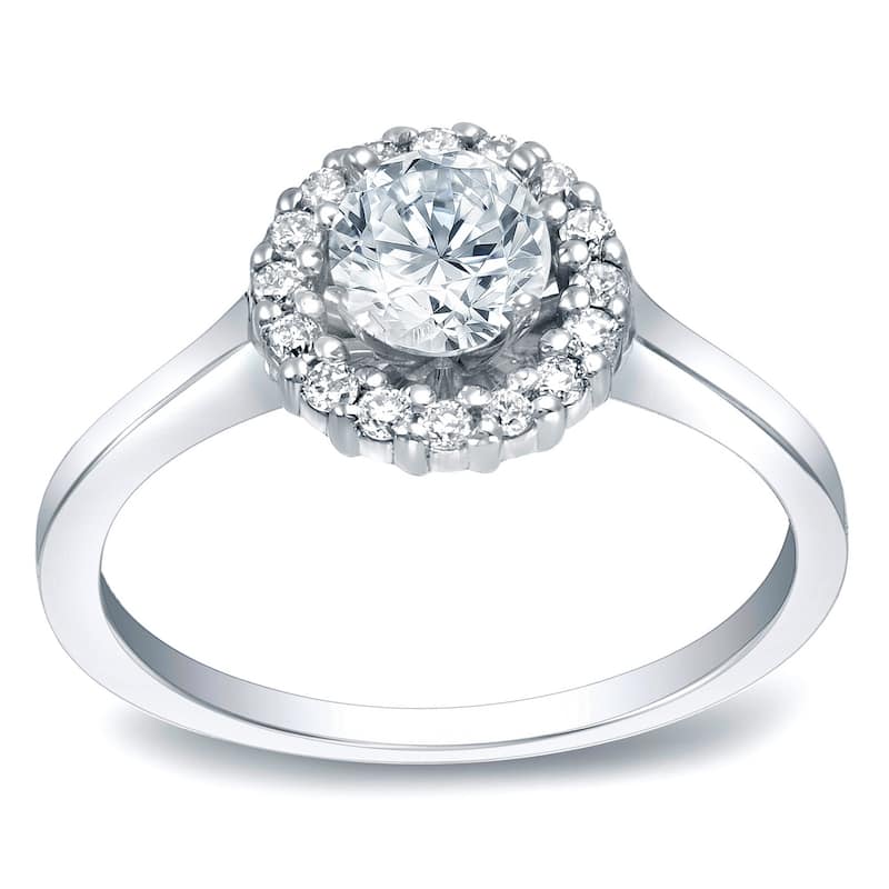Auriya 14k Gold 3/4ct Moissanite Halo Diamond Engagement Ring 1/6ctw