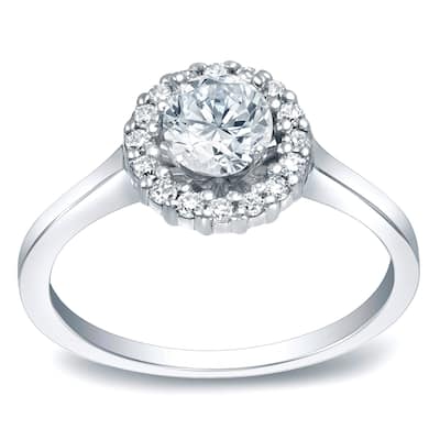 Auriya 14k Gold 3/4ct Moissanite Halo Diamond Engagement Ring 1/6ctw