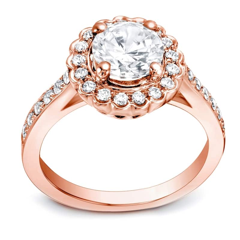 Auriya Round 1ct Moissanite and 1/3ctw Halo Diamond Engagement Ring 14K Gold