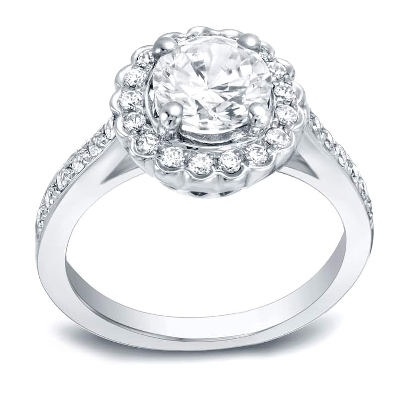 Auriya Round 1ct Moissanite and 1/3ctw Halo Diamond Engagement Ring 14K Gold