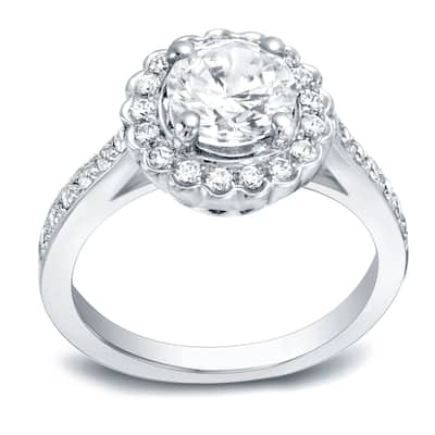 Auriya Round 1ct Moissanite and 1/3ctw Halo Diamond Engagement Ring 14K Gold