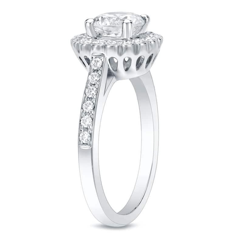 Auriya Round 1ct Moissanite and 1/3ctw Halo Diamond Engagement Ring 14K Gold