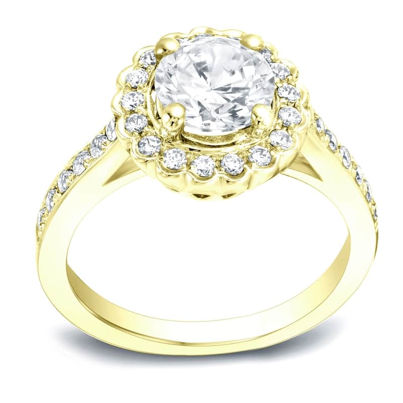 Auriya Round 1ct Moissanite and 1/3ctw Halo Diamond Engagement Ring 14K Gold
