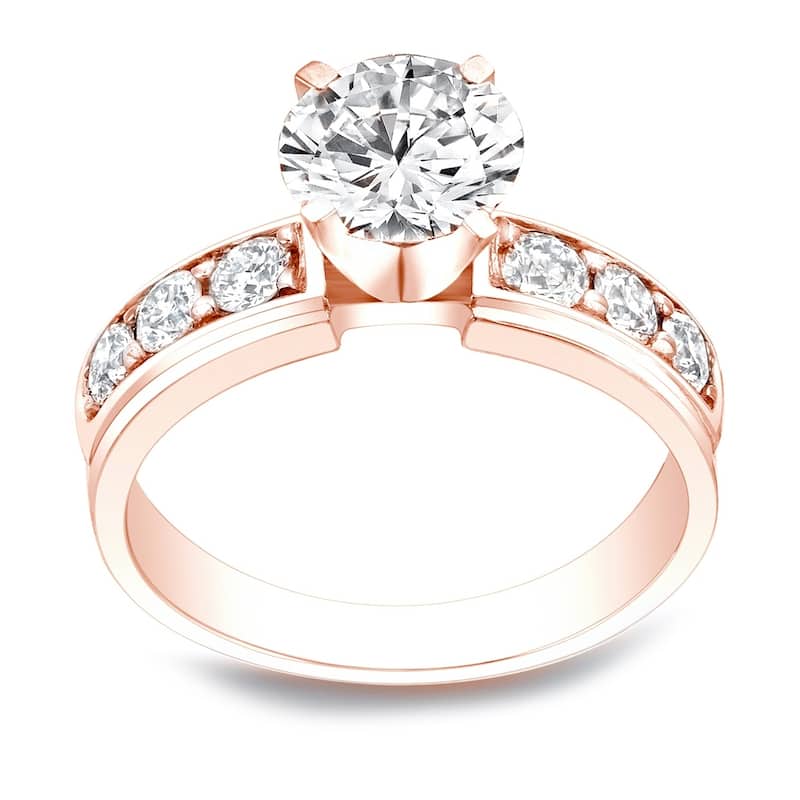Auriya 2 carat Round Moissanite and 1/2ctw Diamond Engagement Ring 14K Gold