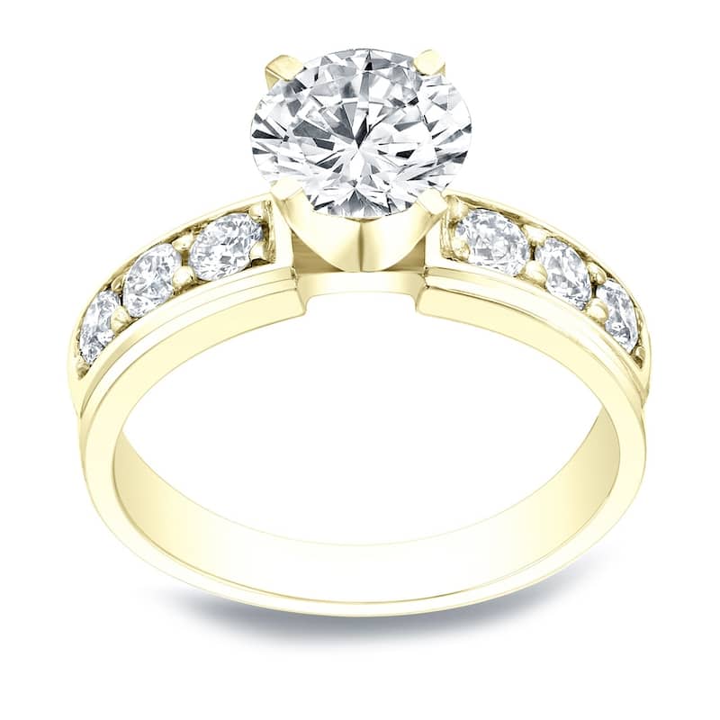 Auriya 2 carat Round Moissanite and 1/2ctw Diamond Engagement Ring 14K Gold