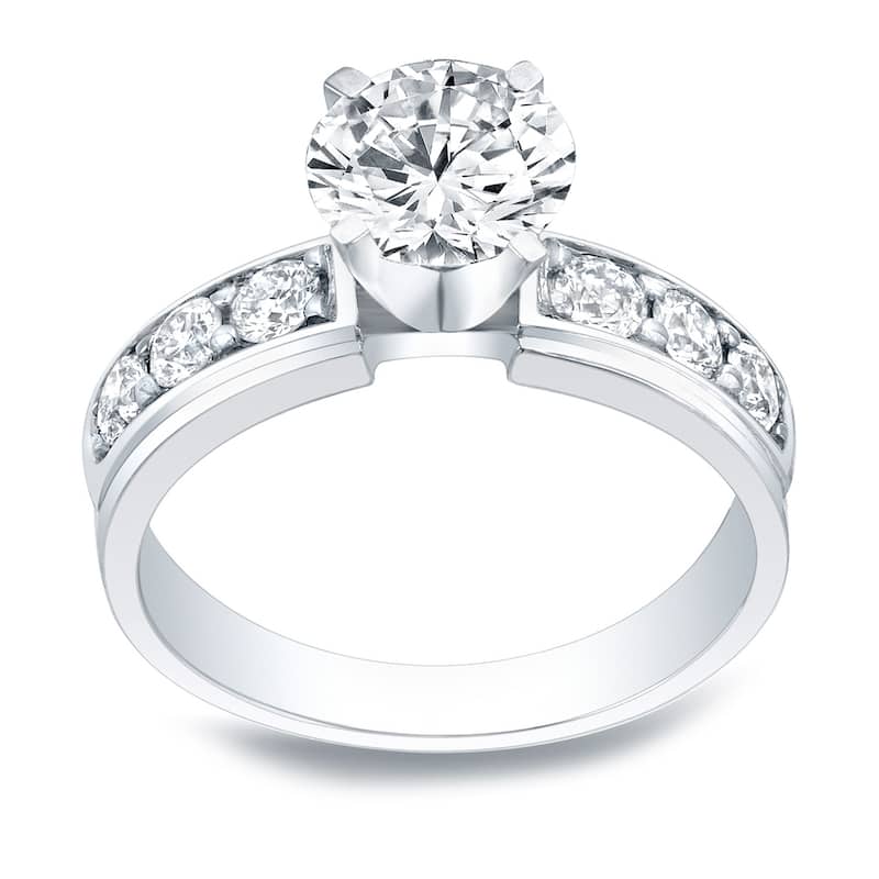 Auriya 2 carat Round Moissanite and 1/2ctw Diamond Engagement Ring 14K Gold