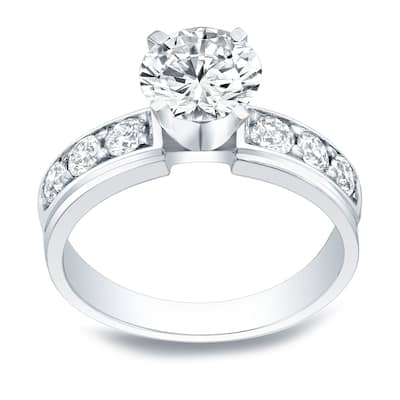 Auriya 2 carat Round Moissanite and 1/2ctw Diamond Engagement Ring 14K Gold