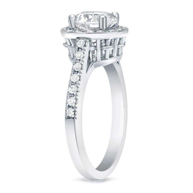 Auriya Round 1 1/4ct Moissanite and 1/3ctw Halo Diamond Engagement Ring 14K Gold