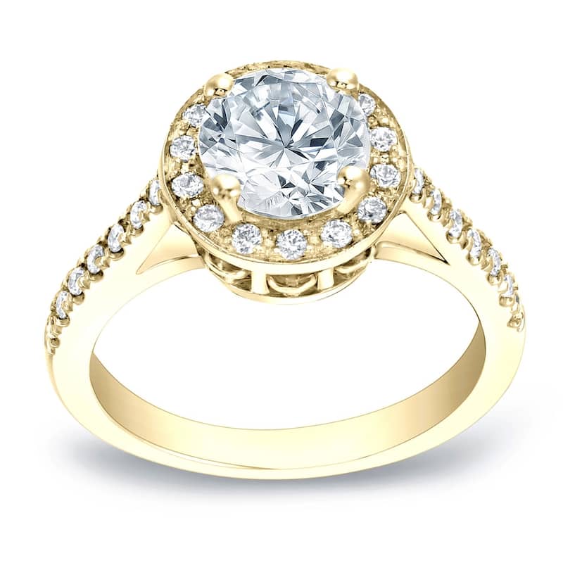 Auriya Round 1 1/4ct Moissanite and 1/3ctw Halo Diamond Engagement Ring 14K Gold